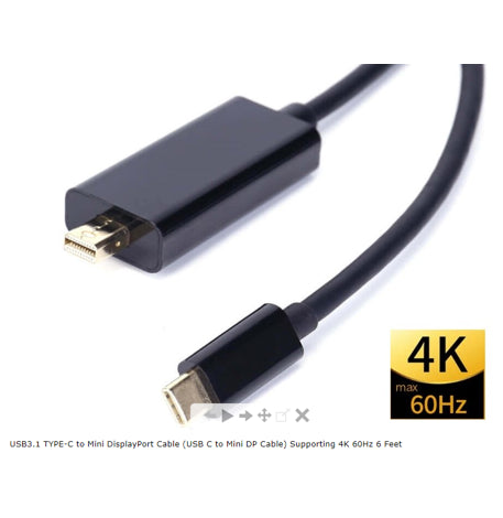 USB3.1 TYPE-C to Mini DisplayPort Cable (USB C to Mini DP Cable) Supporting 4K 60Hz 6 Feet